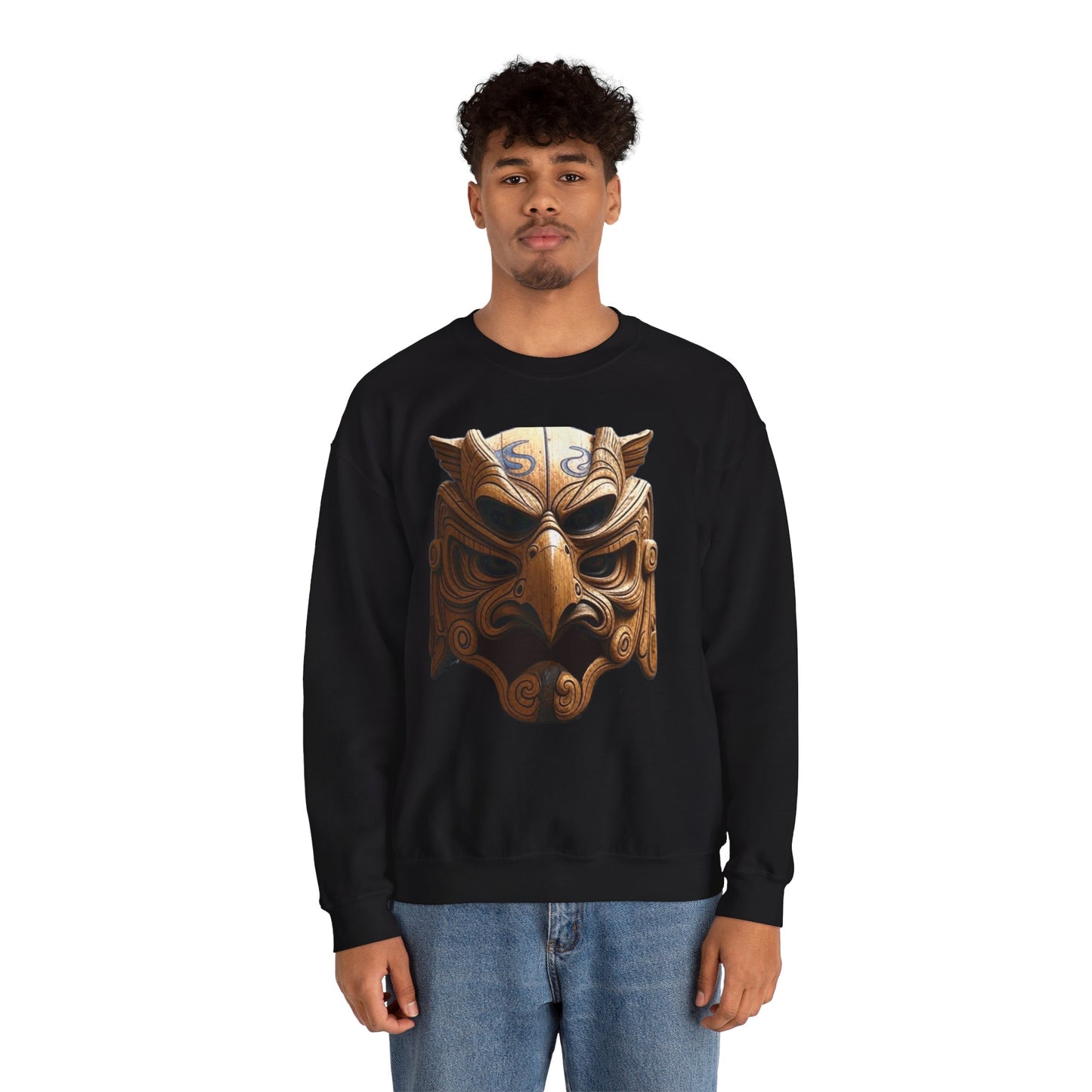 Azteekse oude adelaar krijgersmasker, unisex ronde hals sweatshirt